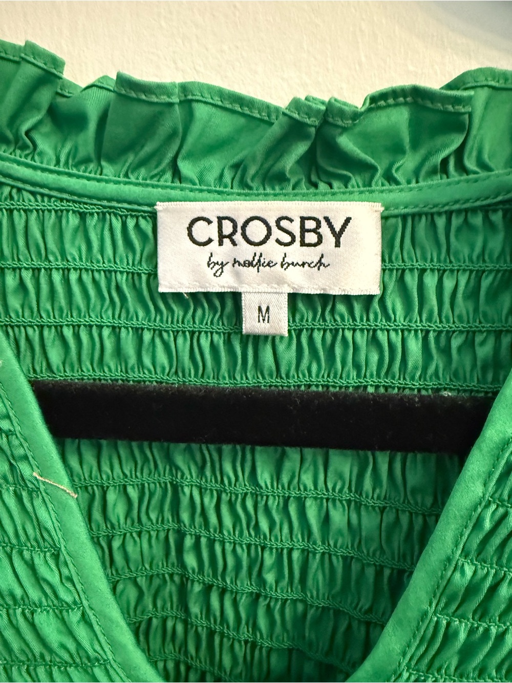 CROSBY by Mollie Burch Emerald Green Smocked V-Neck Ruffle Sleeve Top - Picture 3 of 3